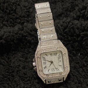 Silver Diamond-Encrusted Watch